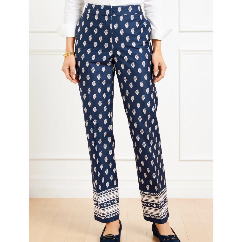 Talbots Straight Leg Twill Pants Serene Paisley India Ink Ivory 12 New